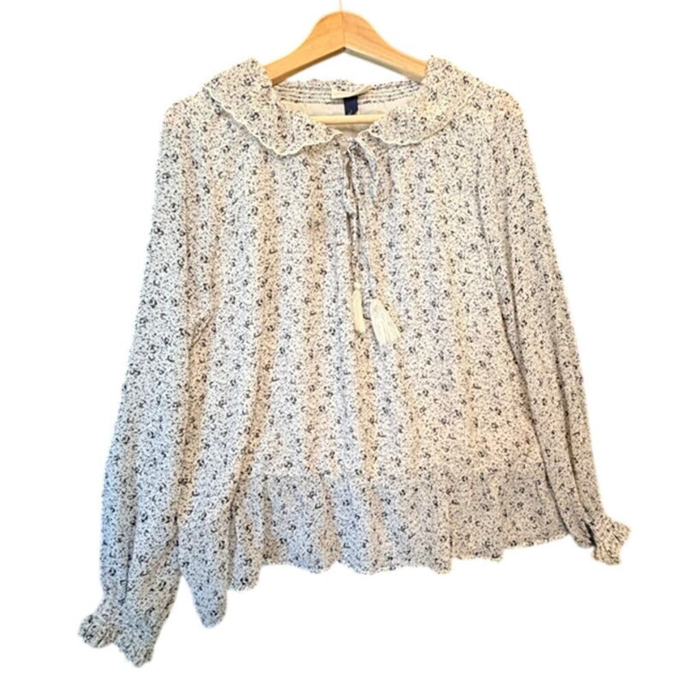 Universal Thread Womens Cream Floral Ruffles Blouse Size L